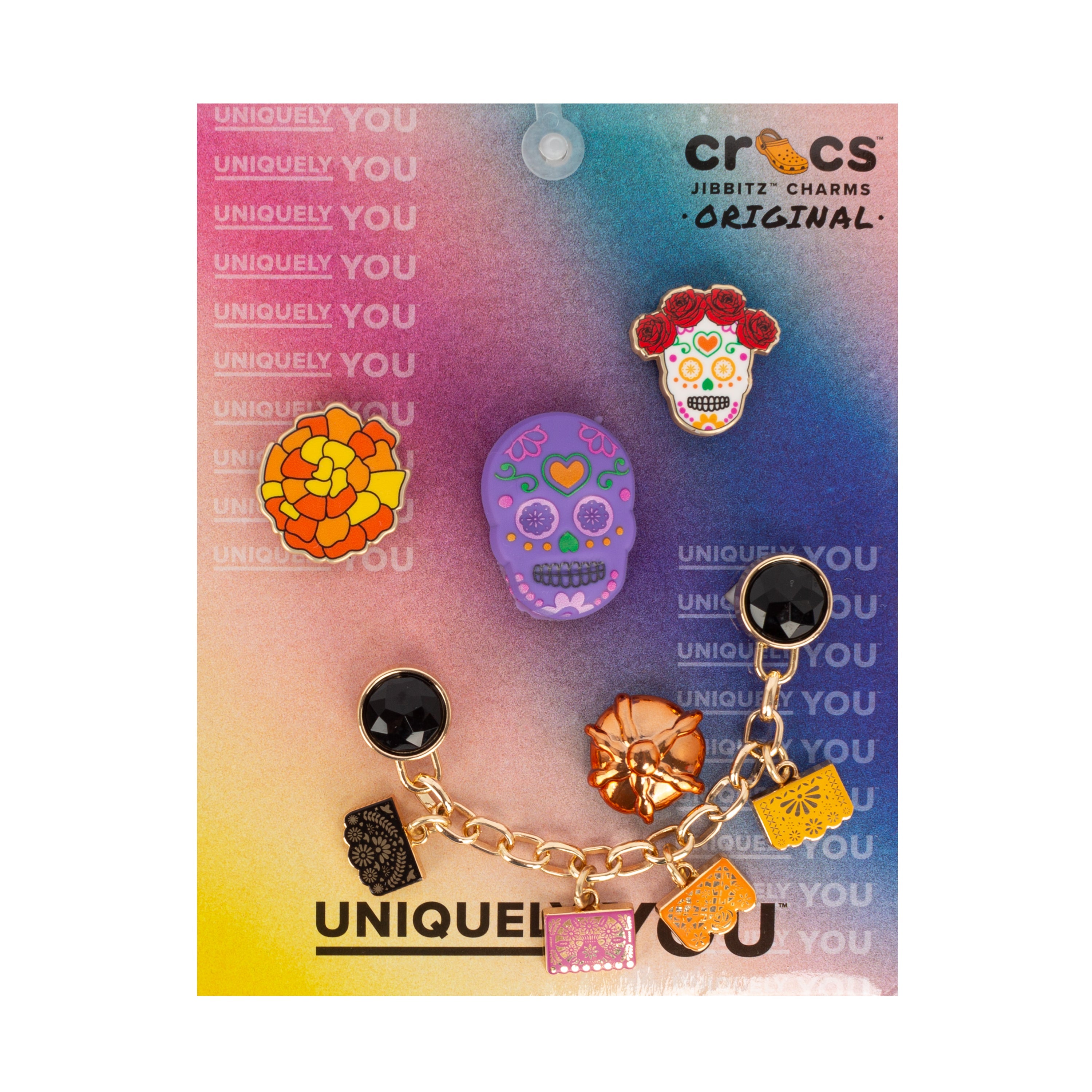 Crocs Dia De Los Muertos Mix 5 Pack Metal & Acrylic Jibbitz - Comfortable Lightweight Slip-On Clogs Shoes Unisex Non-Slip Waterproof