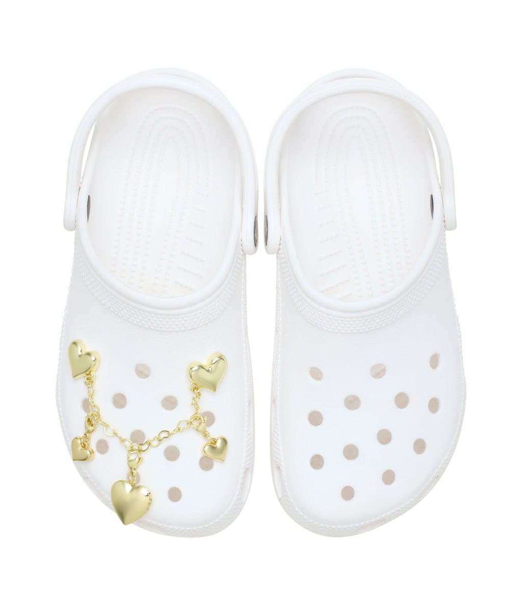 Crocs Gold Metal Heart Chain - Comfortable Lightweight Slip-On Clogs Shoes Unisex Non-Slip Waterproof